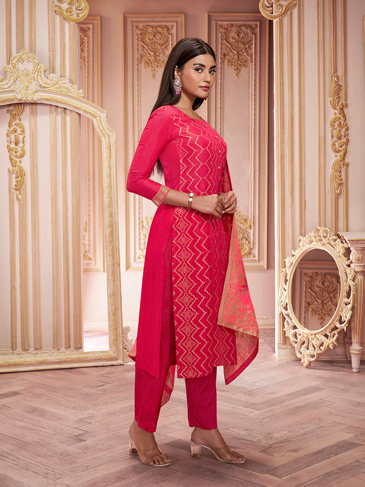 Red Zari Jacquard Kurta Suit Set Product vendor