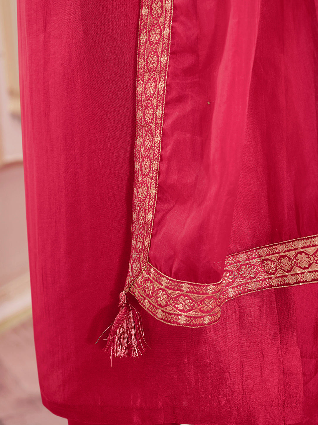 Red Panel Jacquard Kurta Suit Set Product vendor