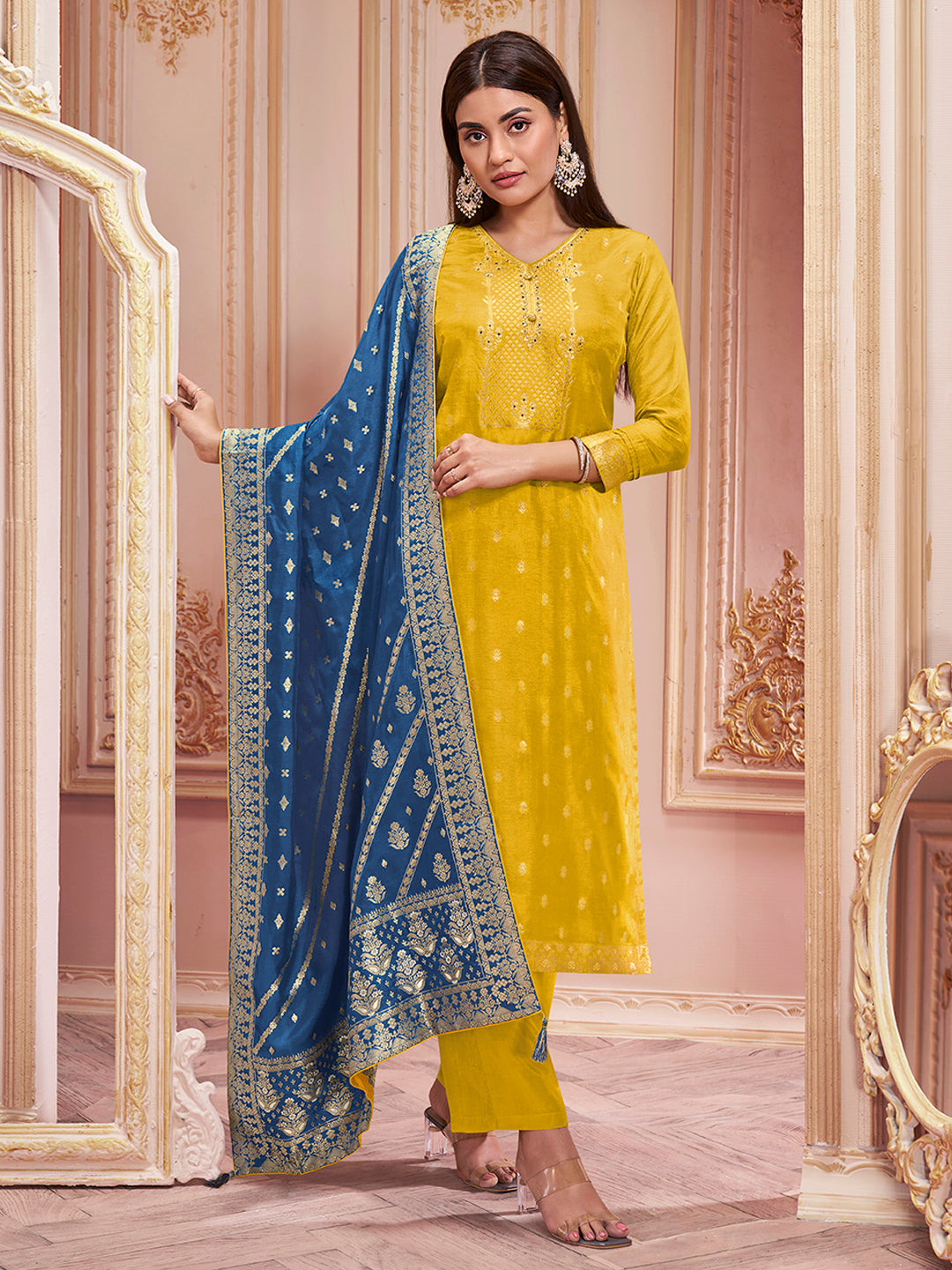 Yellow Jacquard Kurta Suit Set Product vendor
