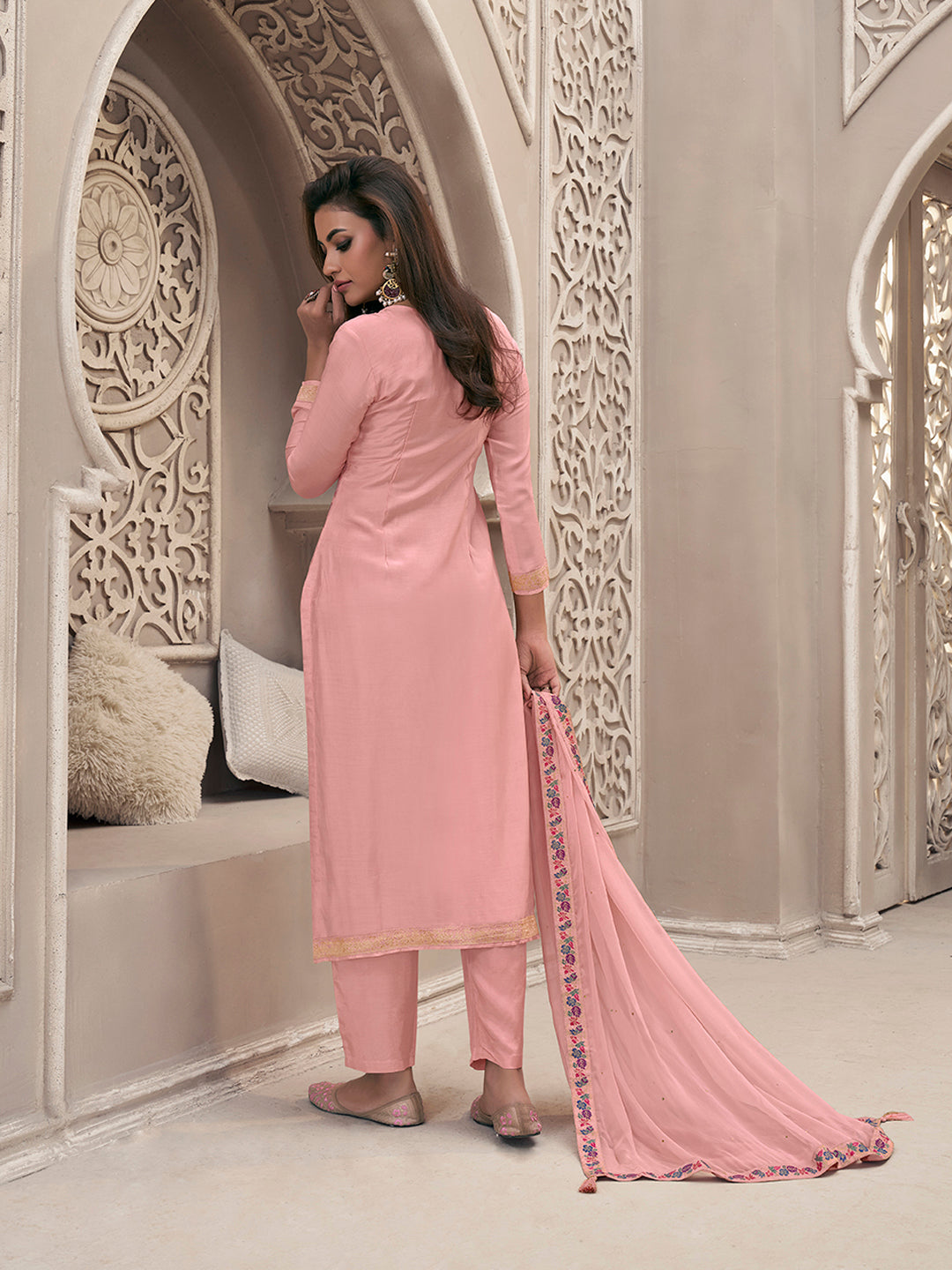 Pink Meena Jacquard Colour Floral Kurta Suit Set Product vendor