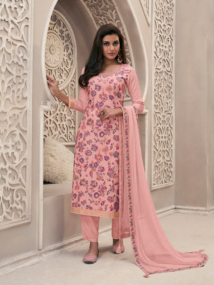 Pink Meena Jacquard Colour Floral Kurta Suit Set Product vendor