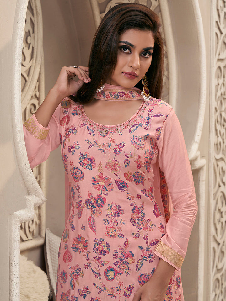 Pink Meena Jacquard Colour Floral Kurta Suit Set Product vendor