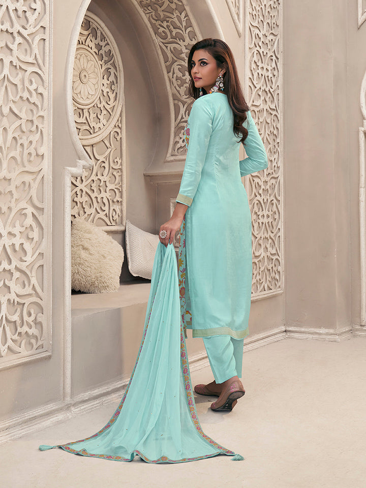 Blue Meena Jacquard Colour Floral Kurta Suit Set Product vendor