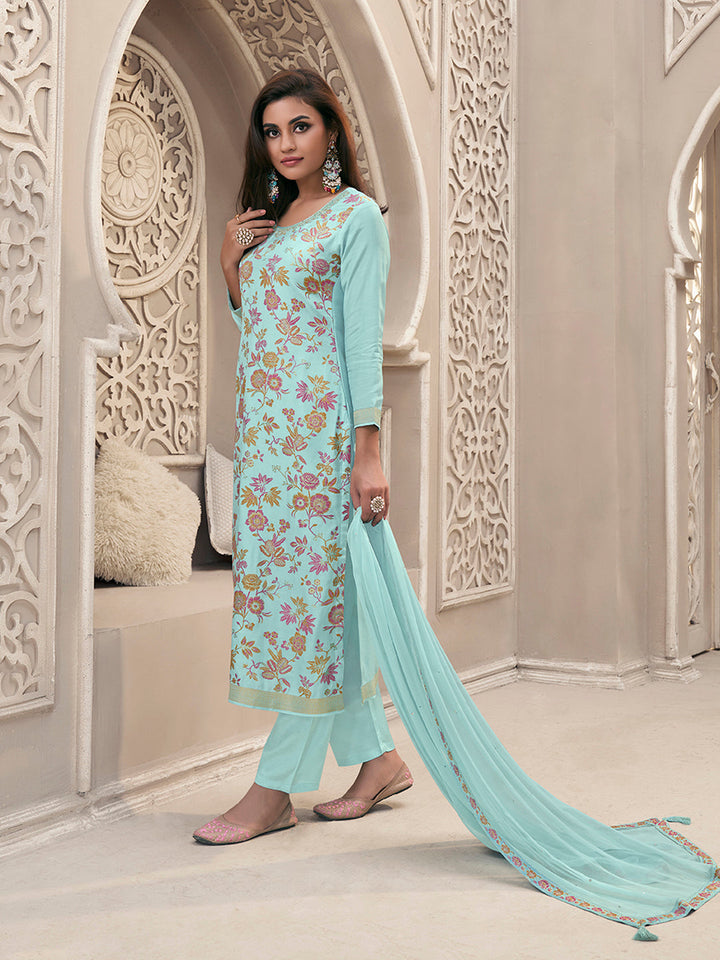 Blue Meena Jacquard Colour Floral Kurta Suit Set Product vendor