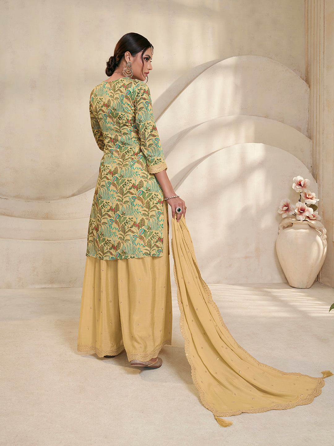 Yellow Chinon Digital Floral Printed Sharara Suit Set Product vendor