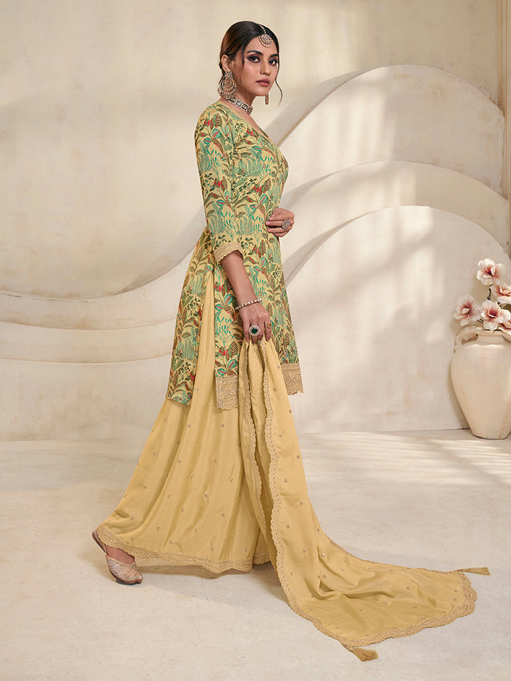 Yellow Chinon Digital Floral Printed Sharara Suit Set Product vendor