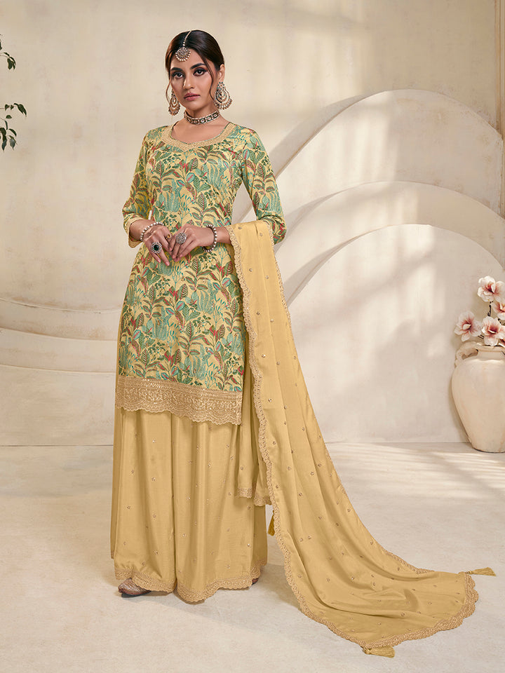 Yellow Chinon Digital Floral Printed Sharara Suit Set Product vendor