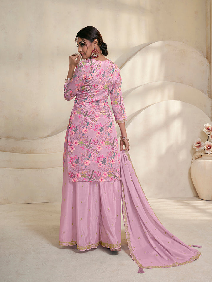 Pink Chinon Digital Floral Printed Sharara Suit Set Product vendor