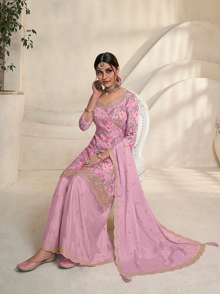 Pink Chinon Digital Floral Printed Sharara Suit Set Product vendor