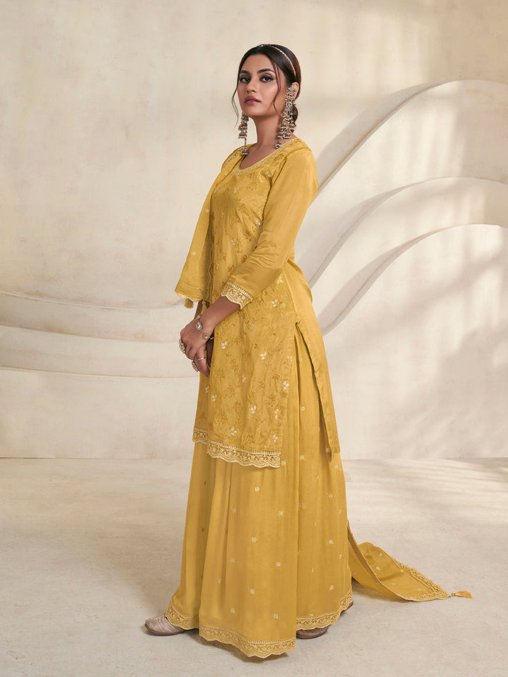 Yellow Jacquard Embroidered Sharara Suit Set Product vendor