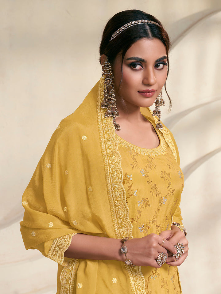 Yellow Jacquard Embroidered Sharara Suit Set Product vendor