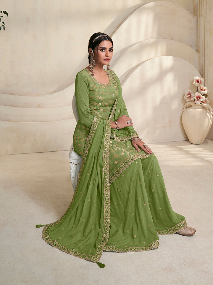 Green Jacquard Embroidered Sharara Suit Set Product vendor