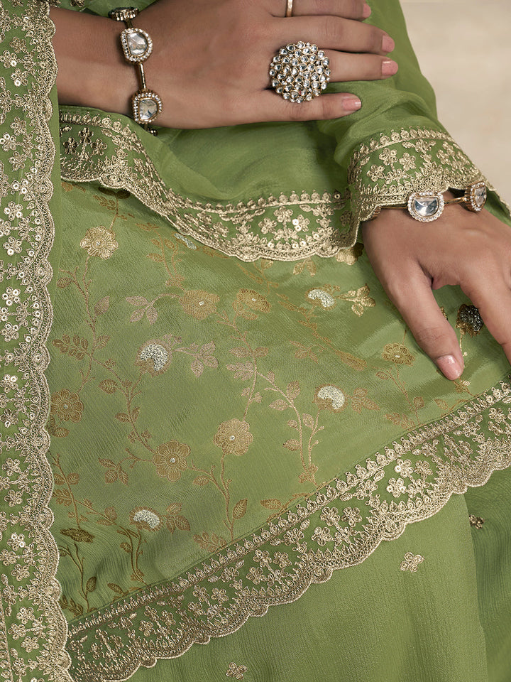 Green Jacquard Embroidered Sharara Suit Set Product vendor