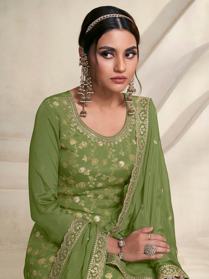 Green Jacquard Embroidered Sharara Suit Set Product vendor