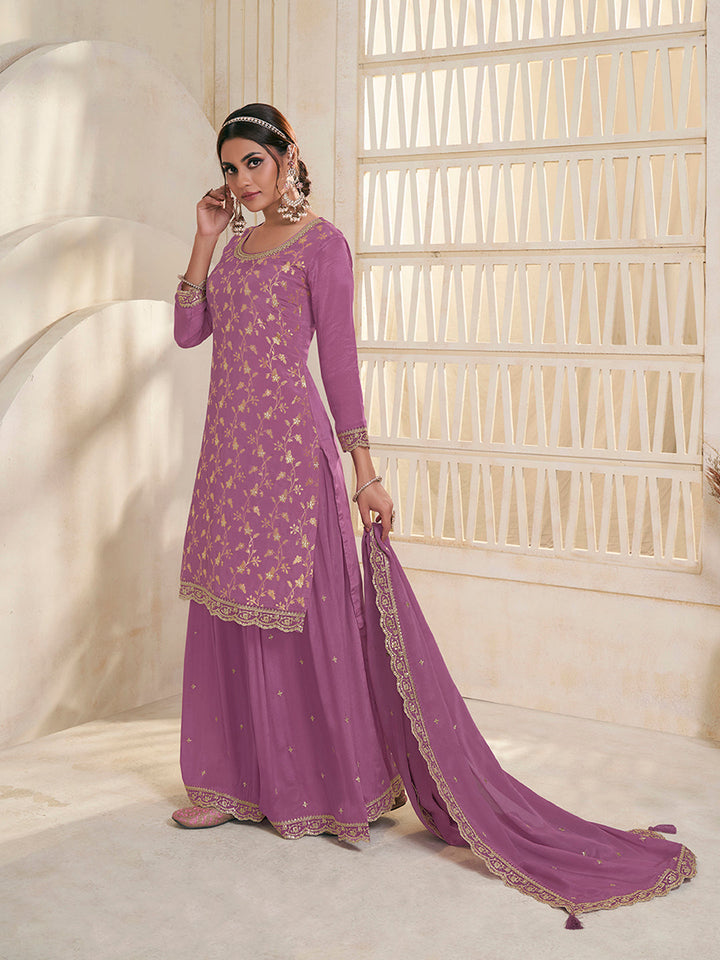 Purple Jacquard Embroidered Sharara Suit Set Product vendor