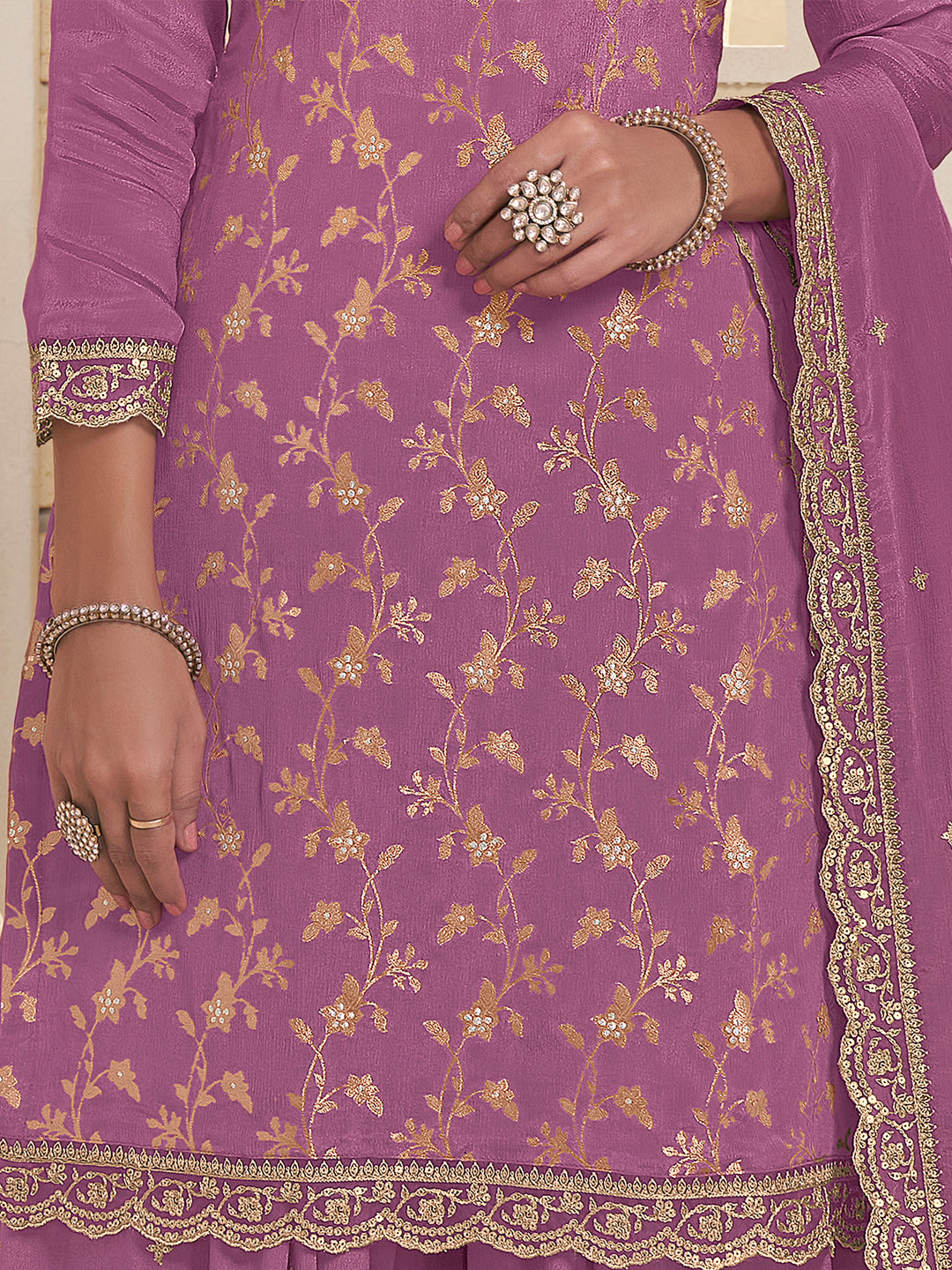 Purple Jacquard Embroidered Sharara Suit Set Product vendor