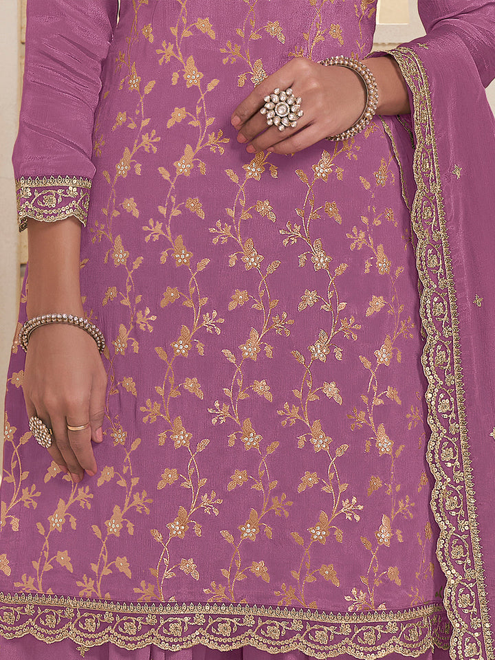 Purple Jacquard Embroidered Sharara Suit Set Product vendor