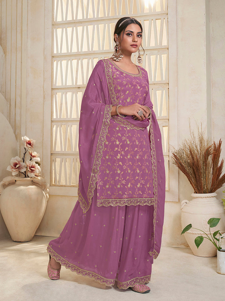 Purple Jacquard Embroidered Sharara Suit Set Product vendor