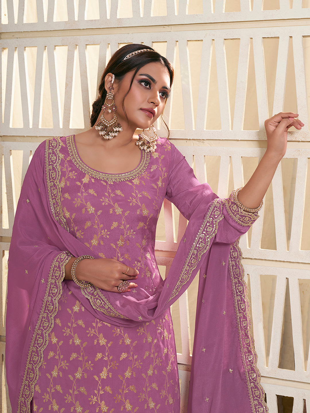 Purple Jacquard Embroidered Sharara Suit Set Product vendor