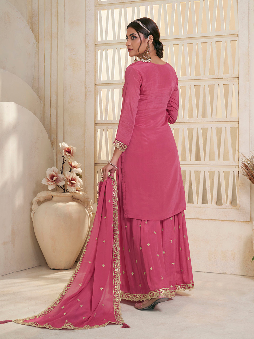 Pink Jacquard Embroidered Sharara Suit Set Product vendor