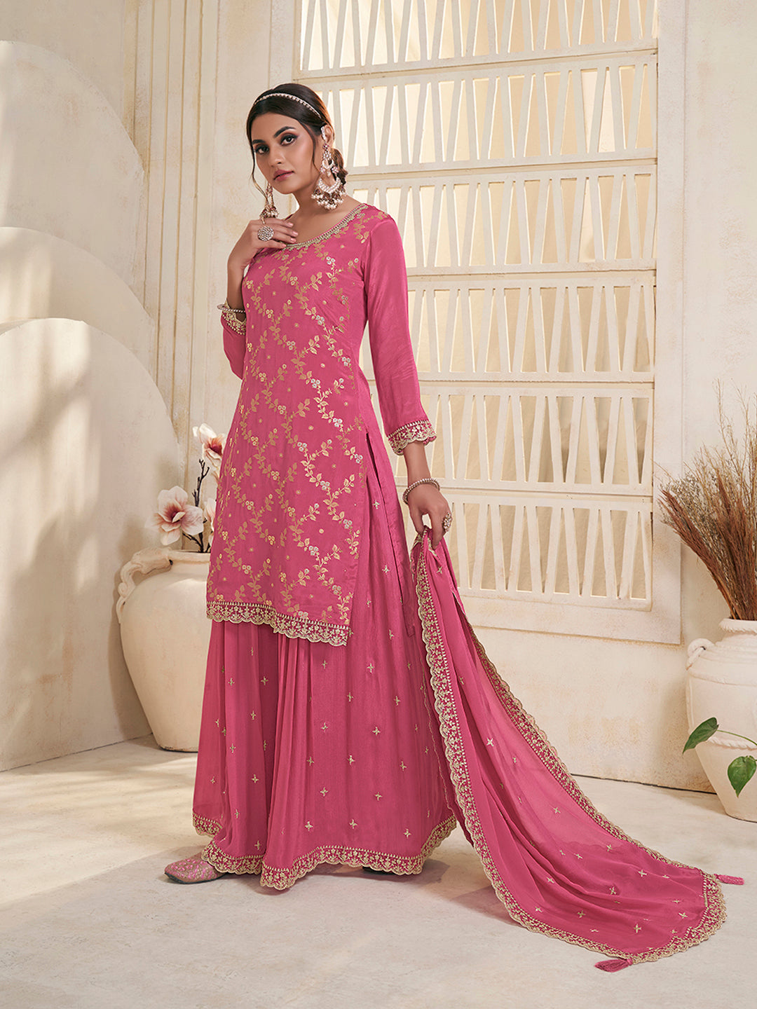 Pink Jacquard Embroidered Sharara Suit Set Product vendor