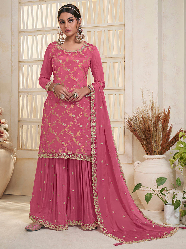 Pink Jacquard Embroidered Sharara Suit Set Product vendor