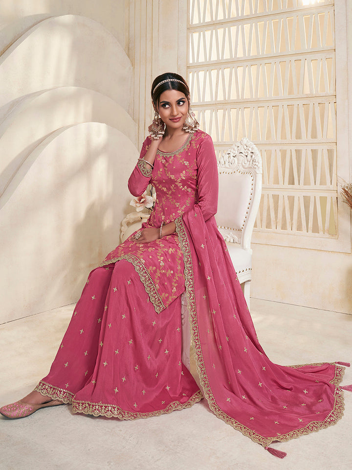 Pink Jacquard Embroidered Sharara Suit Set Product vendor