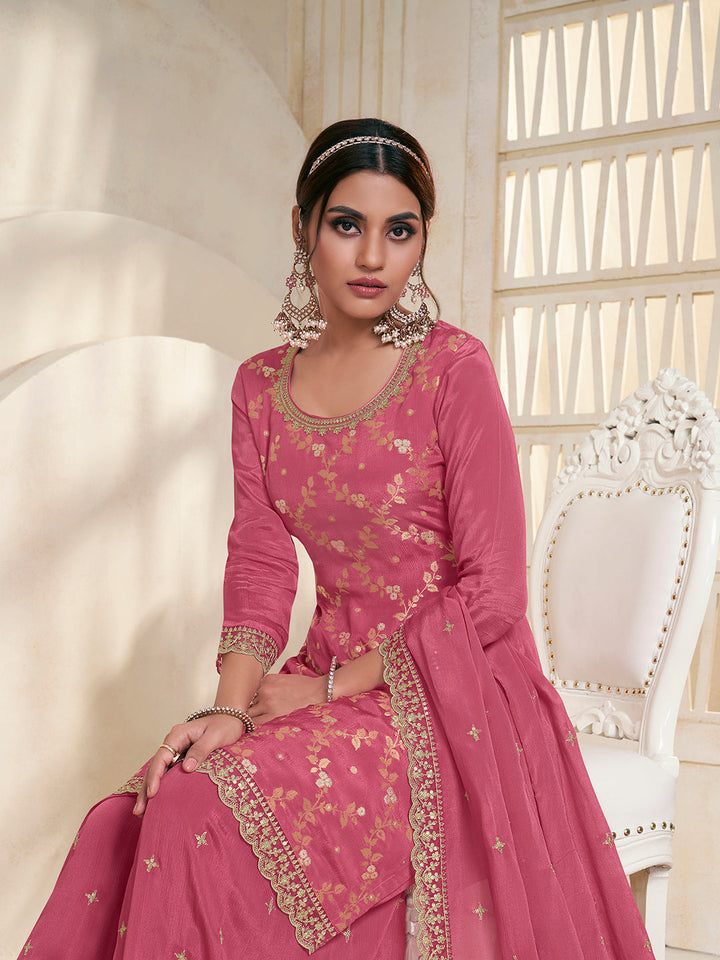 Pink Jacquard Embroidered Sharara Suit Set Product vendor