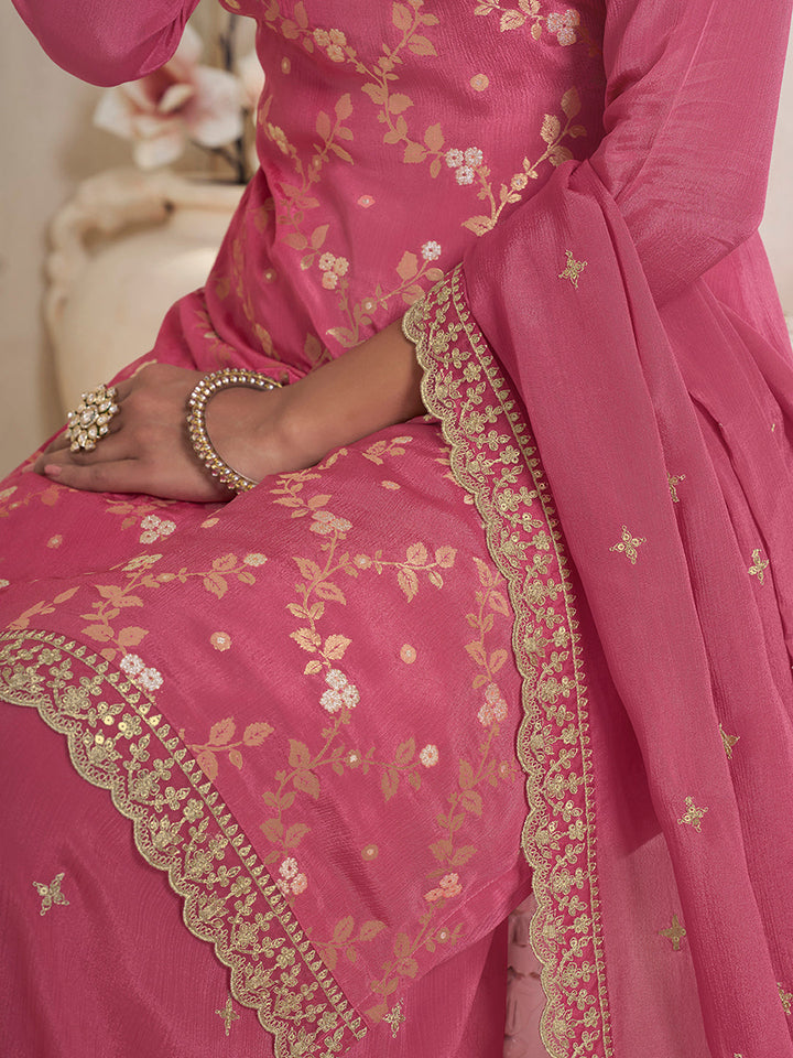 Pink Jacquard Embroidered Sharara Suit Set Product vendor