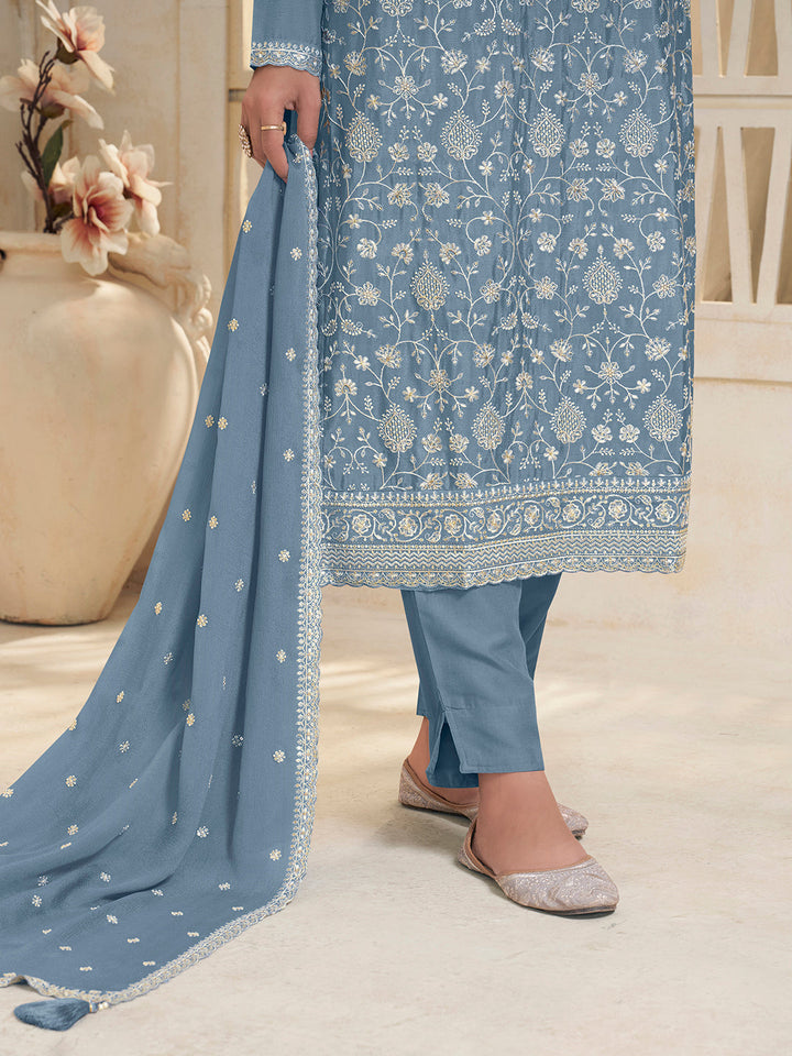 Blue White Thread Embroidered Kurta Suit Set Product vendor