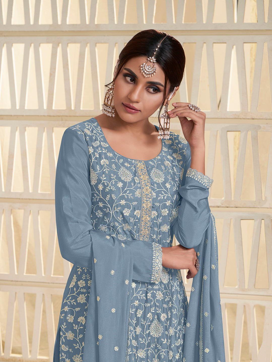 Blue White Thread Embroidered Kurta Suit Set Product vendor