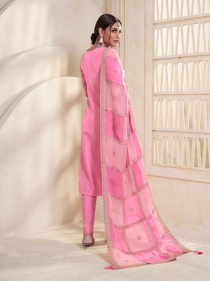 Pink Dola Jacquard with Heavy Sequins Embroidery Kurta Suit set