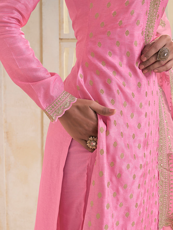 Pink Dola Jacquard with Heavy Sequins Embroidery Kurta Suit set