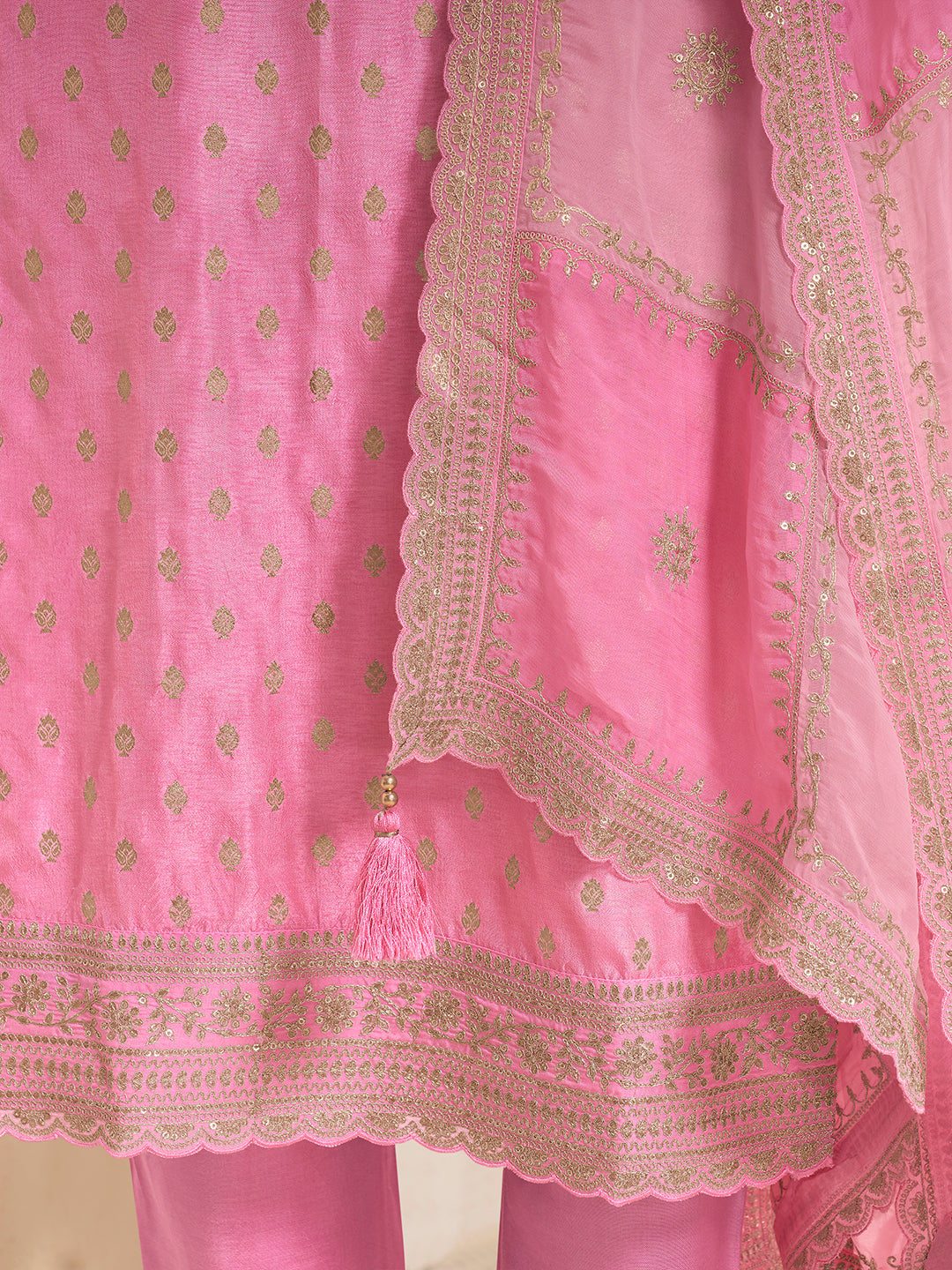 Pink Dola Jacquard with Heavy Sequins Embroidery Kurta Suit set