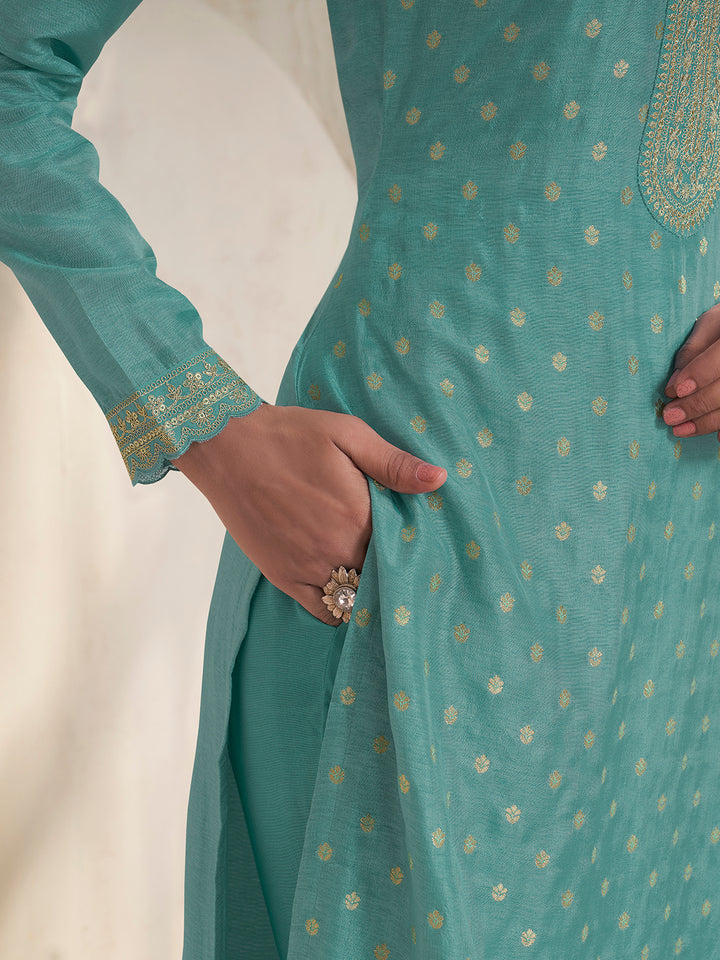 Sea Green Dola Jacquard with Heavy Sequins Embroidery Kurta Suit set