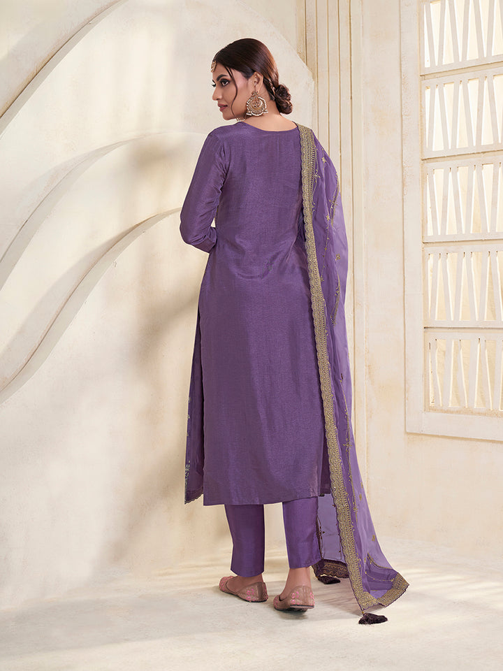 Purple Dola Jacquard with Heavy Sequins Embroidery Kurta Suit set