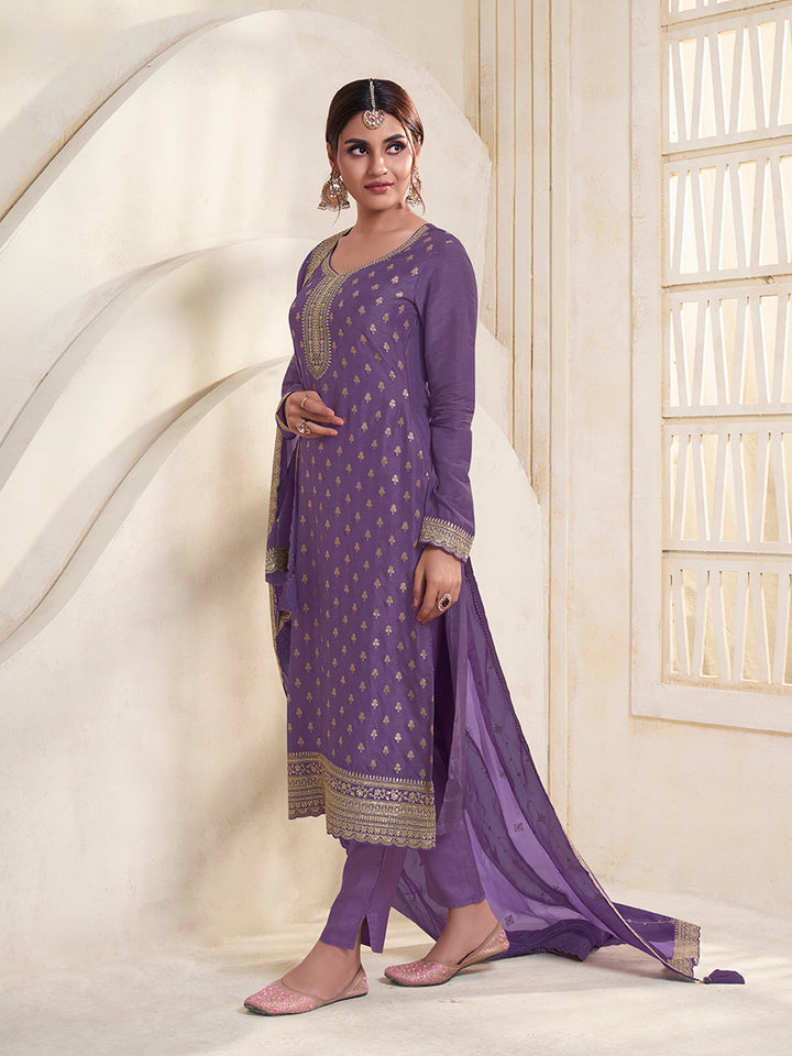 Purple Dola Jacquard with Heavy Sequins Embroidery Kurta Suit set