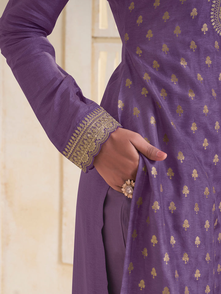 Purple Dola Jacquard with Heavy Sequins Embroidery Kurta Suit set