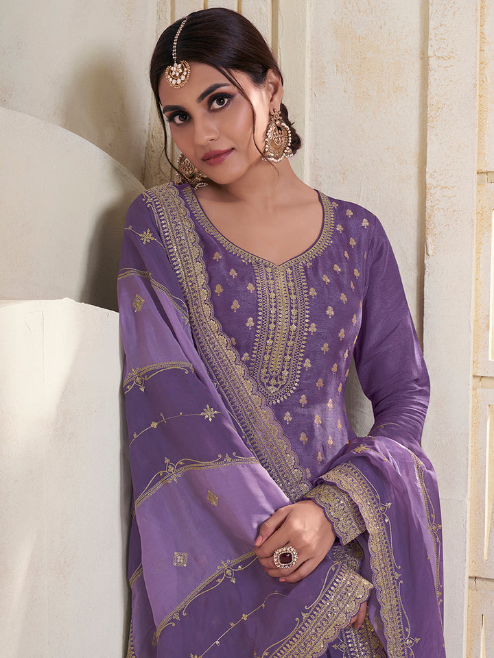 Purple Dola Jacquard with Heavy Sequins Embroidery Kurta Suit set