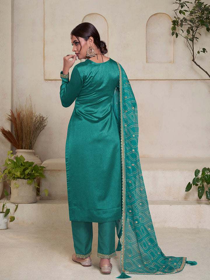 Sea Green Vichitra Sequins Embroidered Kurta Suit Set Product vendor