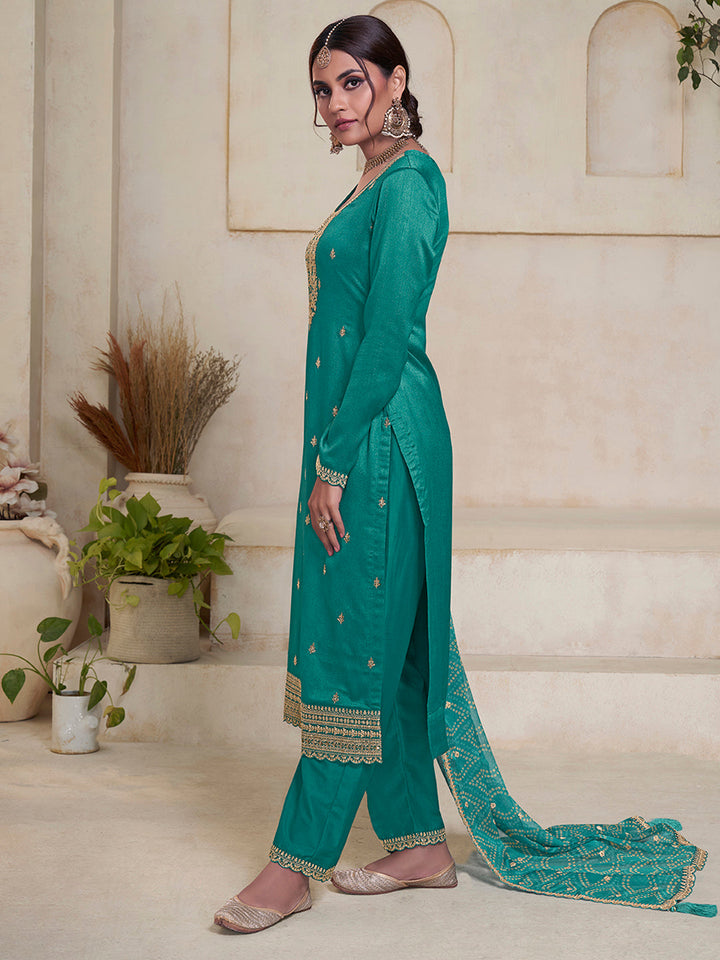 Sea Green Vichitra Sequins Embroidered Kurta Suit Set Product vendor