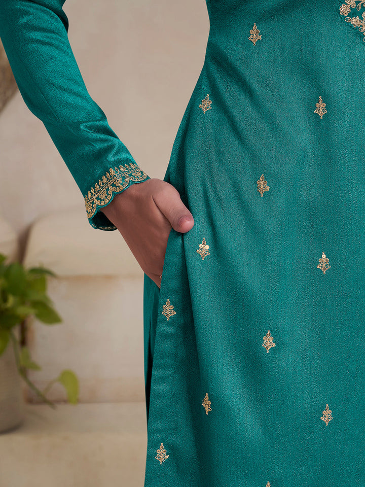 Sea Green Vichitra Sequins Embroidered Kurta Suit Set Product vendor