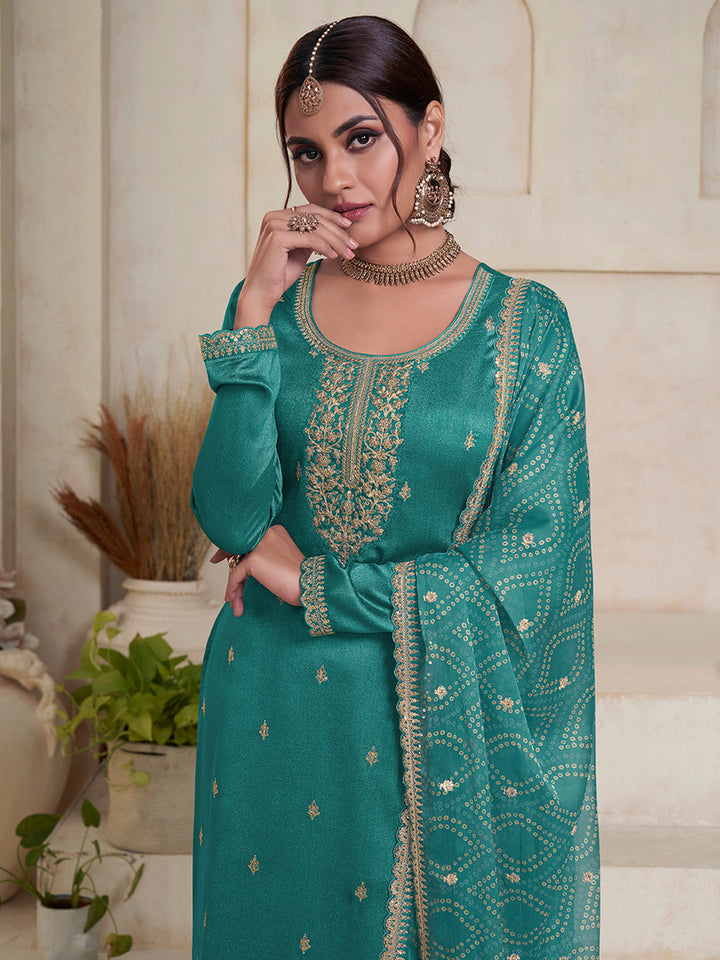 Sea Green Vichitra Sequins Embroidered Kurta Suit Set Product vendor