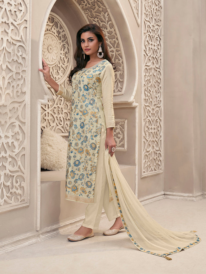 Off-White Meena Jacquard Colour Floral Kurta Suit Set Product vendor