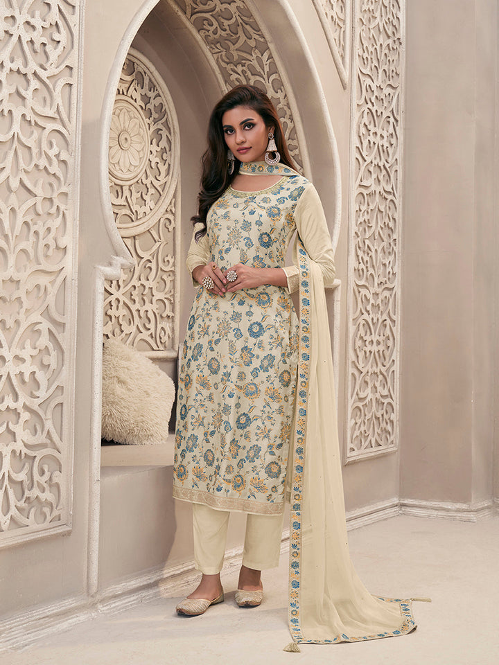 Off-White Meena Jacquard Colour Floral Kurta Suit Set Product vendor