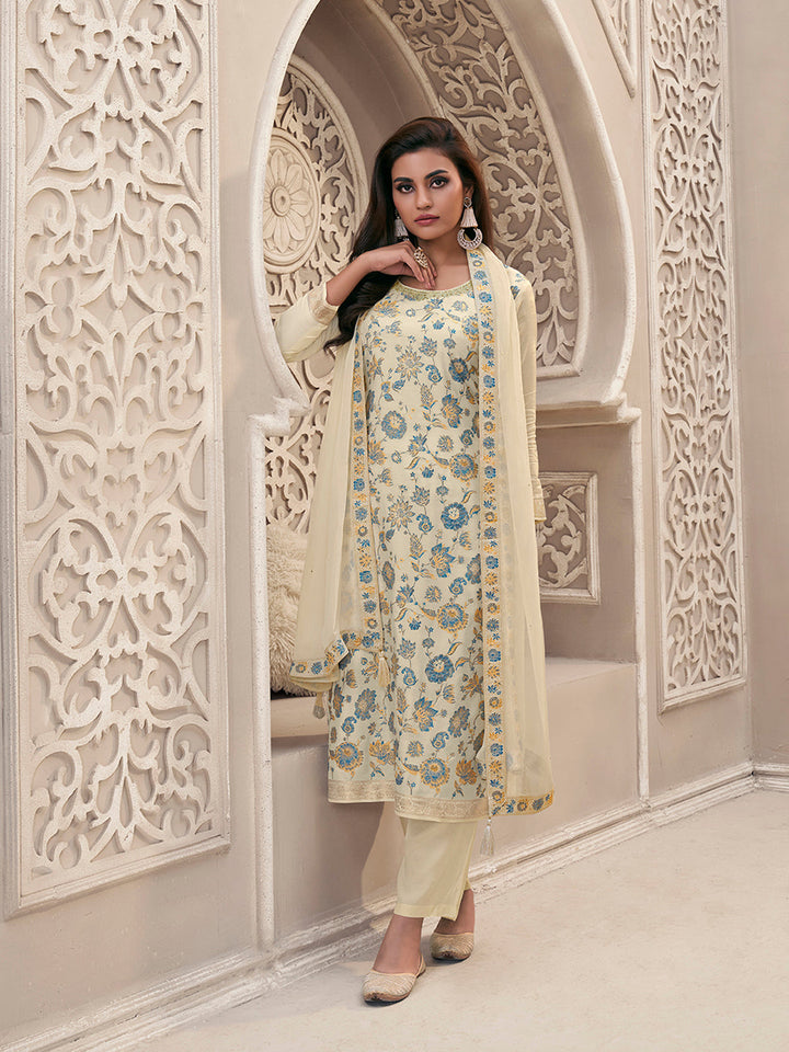 Off-White Meena Jacquard Colour Floral Kurta Suit Set Product vendor