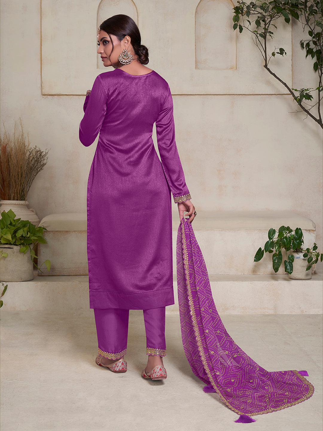 Purple Vichitra Sequins Embroidered Kurta Suit Set Product vendor