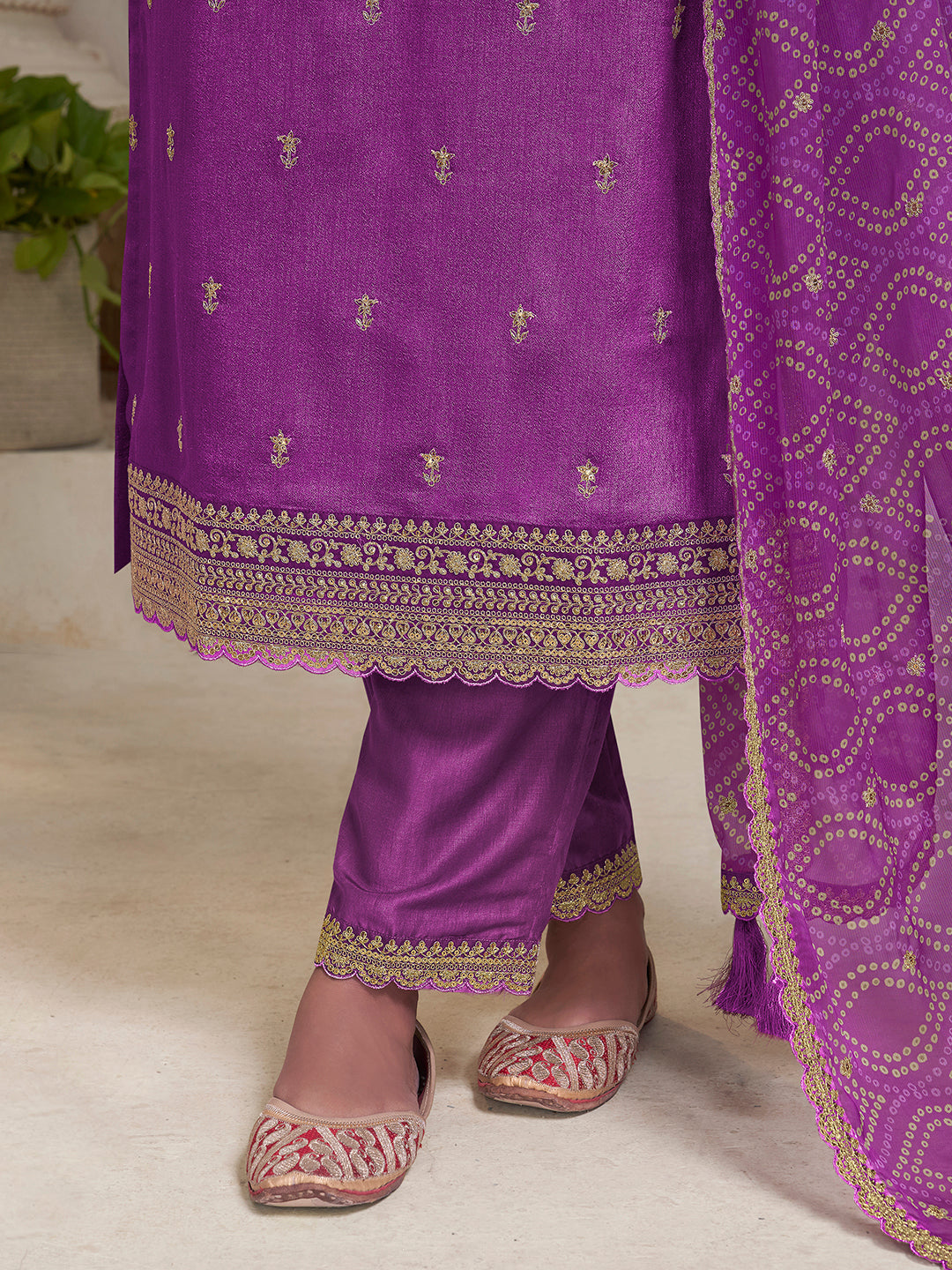 Purple Vichitra Sequins Embroidered Kurta Suit Set Product vendor