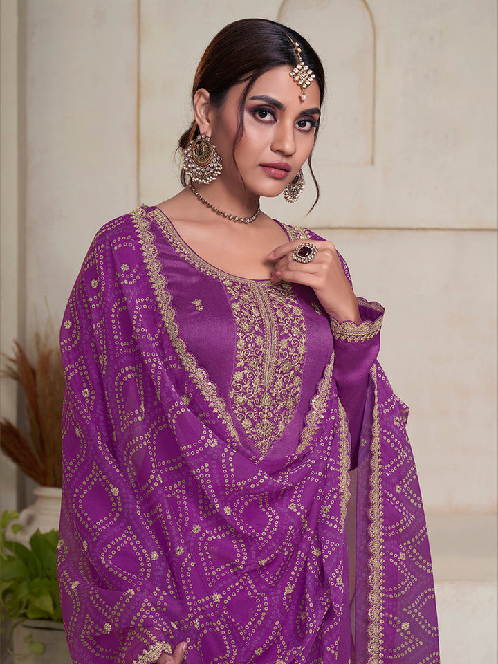 Purple Vichitra Sequins Embroidered Kurta Suit Set Product vendor