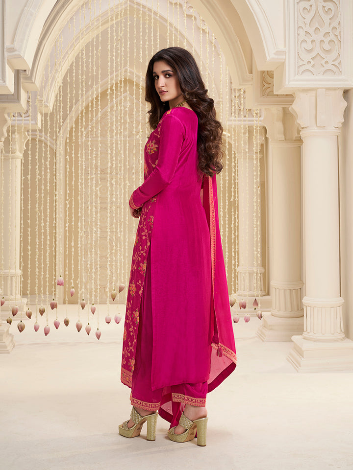 Hot Pink Meena Jacquard Kurta Suit Set